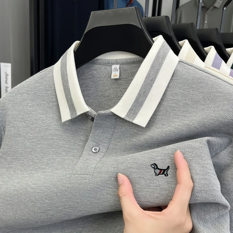 

100%cotton Men's Autumn Long-sleeved Polo shirt High quality Collar Embroidery Puppy T-shirt Casual Fashionable Brand Men's wear