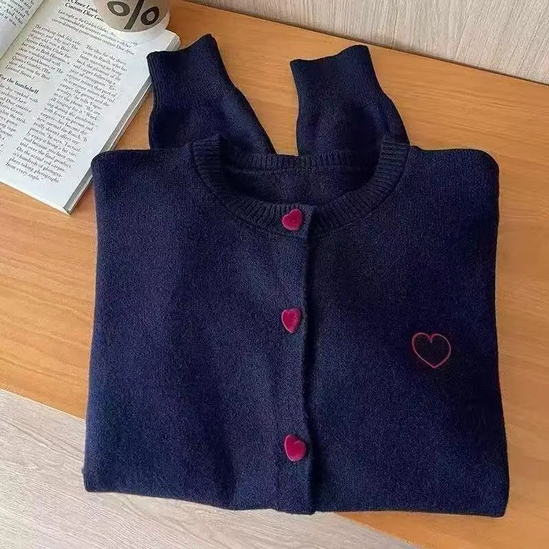 

Ele Embroidered Long Sve Knitted Open Cardigan Sweater Women's Autumn Winter Loose Soft Outerwear Top Simple Sle