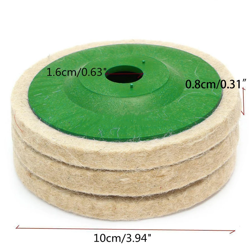 3Pcs 4 Inch Wol Polis Hing Wiel Buffing Pads Haakse Slijper Wiel Vilt Polijstschijf Voor Metalen Marmer Glas keramiek