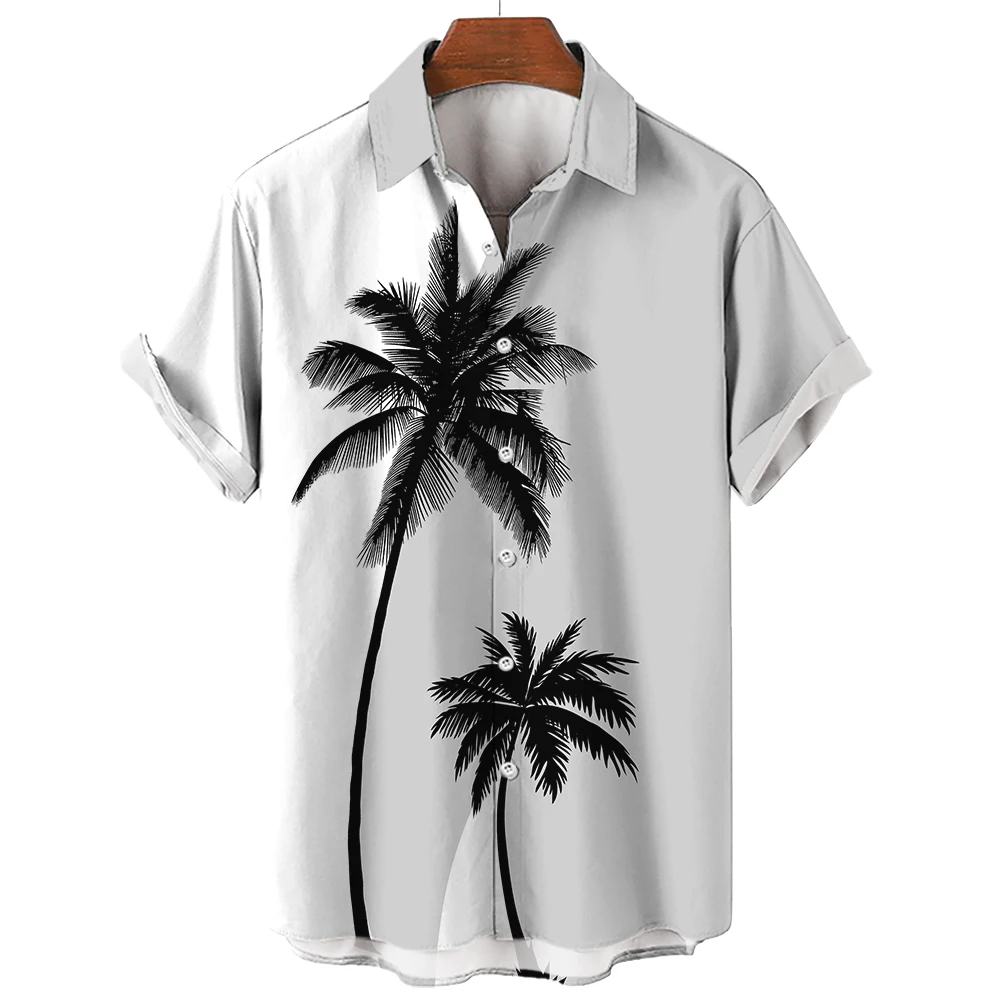 Coconut Tree Printed Hawaiian Shirt Simple Summer Style Beach Shirts Men\'s Seaside Quick Drying Short Sleeve Top Casual Men Wear