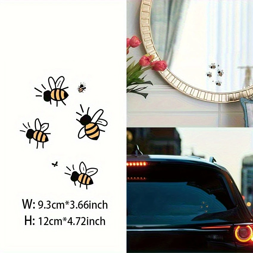 Waterproof Weatherproof Cute Bee Honeybee Vinyl Sticker Set Adhesive Decals For Car Laptop Household Appliances Decor