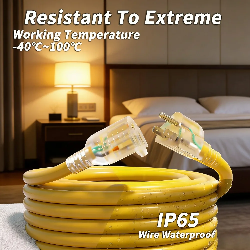 

Уличный удлинитель 30,5 м, желтый, 12/3 AWG, SJTW, усиленный, 15 А, 1875 Вт, водонепроницаемый, с индикатором