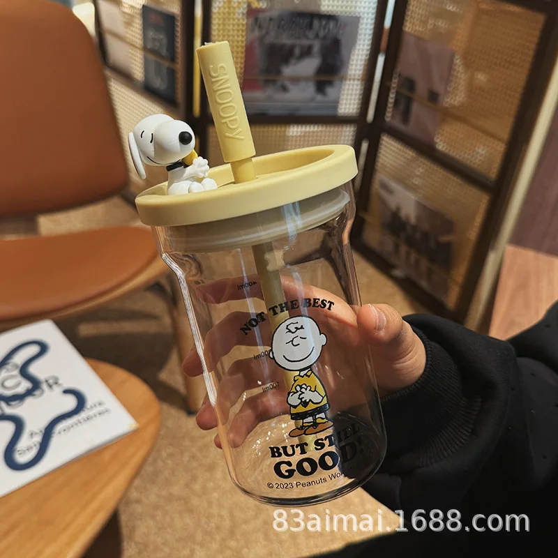 كوب كرتون سنوبي مع قش ، كاواي سعة كبيرة ، مقاوم للحرارة العالية ، كوب ماء ، أطنان ، زجاج #5