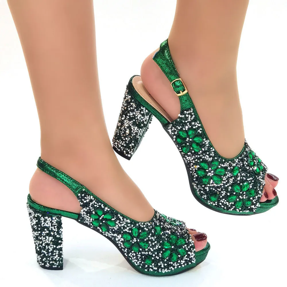 

Latest Shoes for Summer 2023 Ladies Sandals with Heels Nigerian Party Pumps Decorated with Rhinestone Womens High Shoes