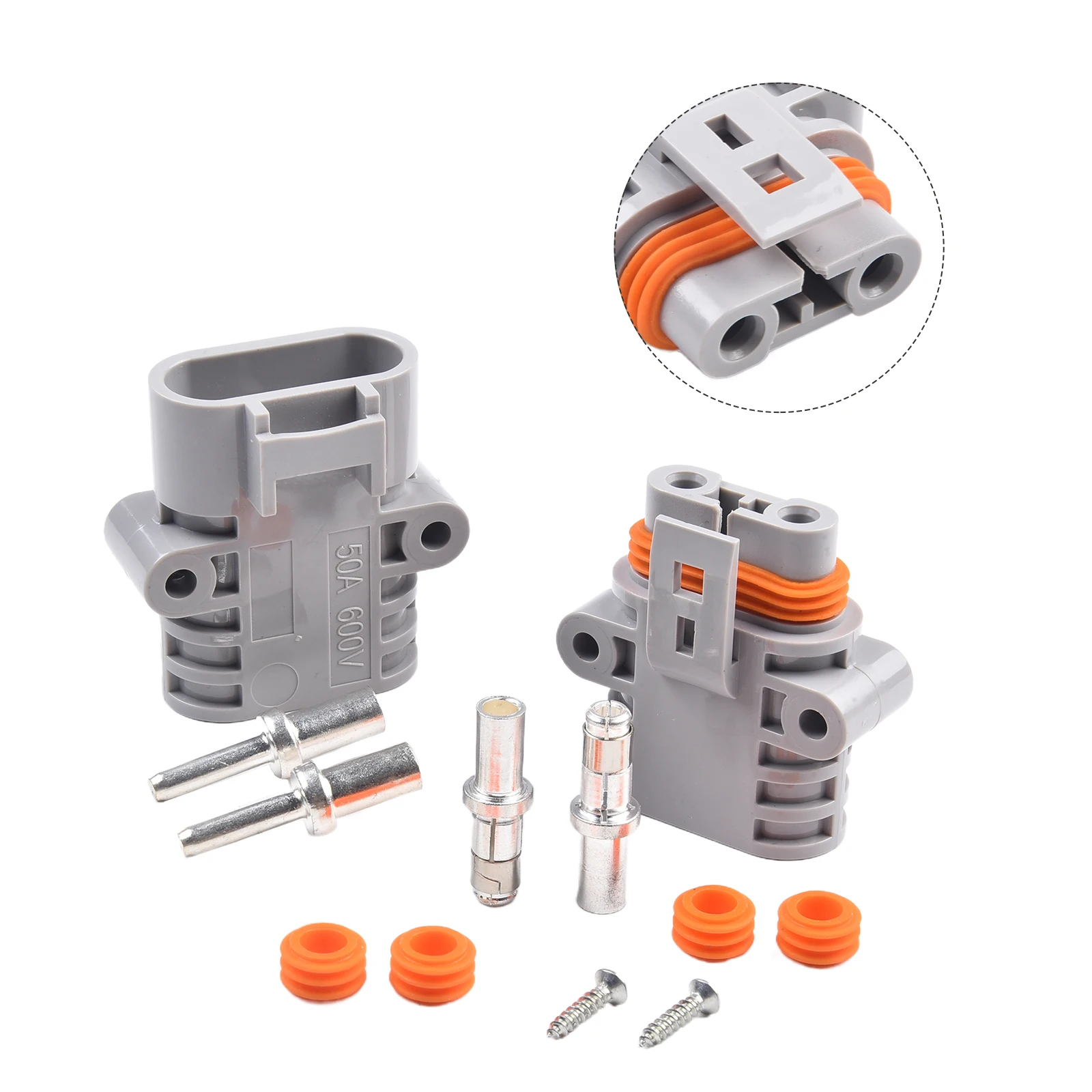 ذكر + موصل سالب 50A 600V PPO UL94-V0 مقاوم للماء-20 ° ج إلى 105 ° C 1 Set 10mm2 قطر السلك مقاوم للغبار رمادي #1