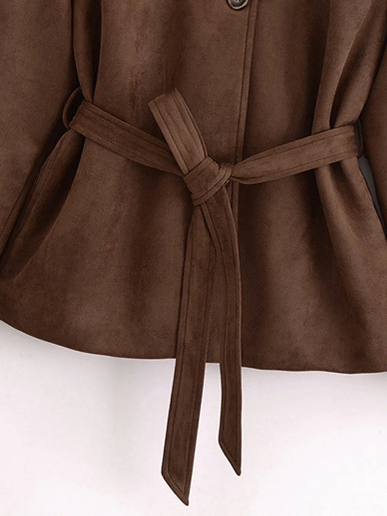 

Женская куртка из искусственной замши в стиле ретро с лацканами и длинным рукавом спереди на пуговицах с боковыми карманами и поясом, укороченная верхняя одежда, пальто на каждый день