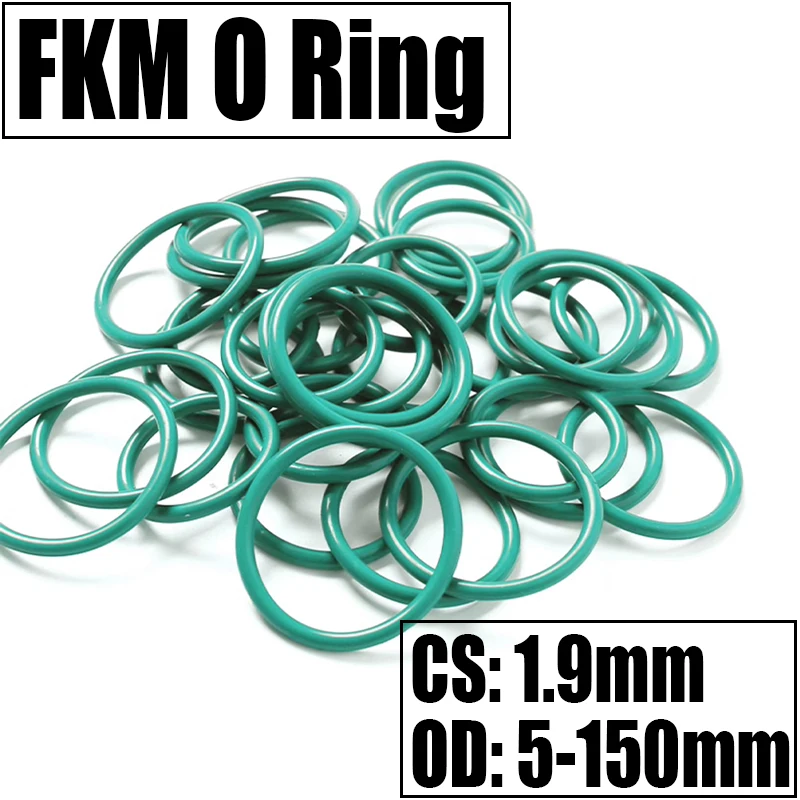 1-10PCS FKM O Ring Seal Gasket Thickness CS 1.9mm OD 5-150mm Oil/High Temperature Resistance Washer Fluorine Rubber Spacer