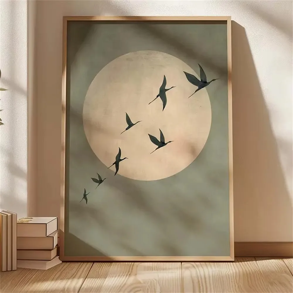 1pc Frameless Japanese Crane Wall Elegant Bird Poster Asian Style Artwork Peaceful Flying Crane Zen Natural Decor Oriental House