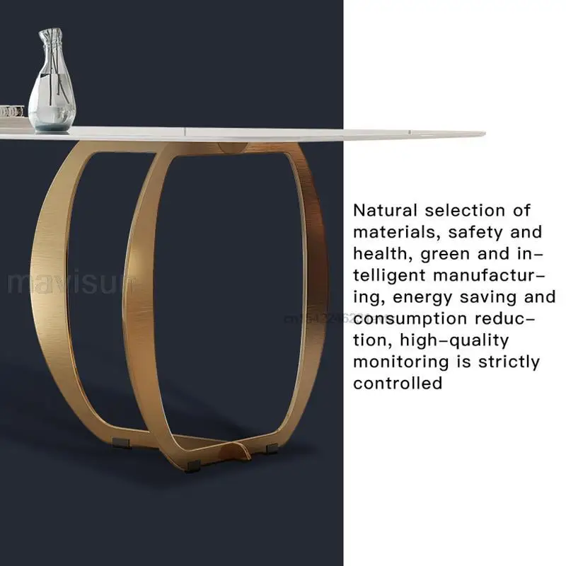 European Style White Marble Stone Top Design Dining Table Modern Minimalist Rectangular High-end Glossy Table Golden Furniture