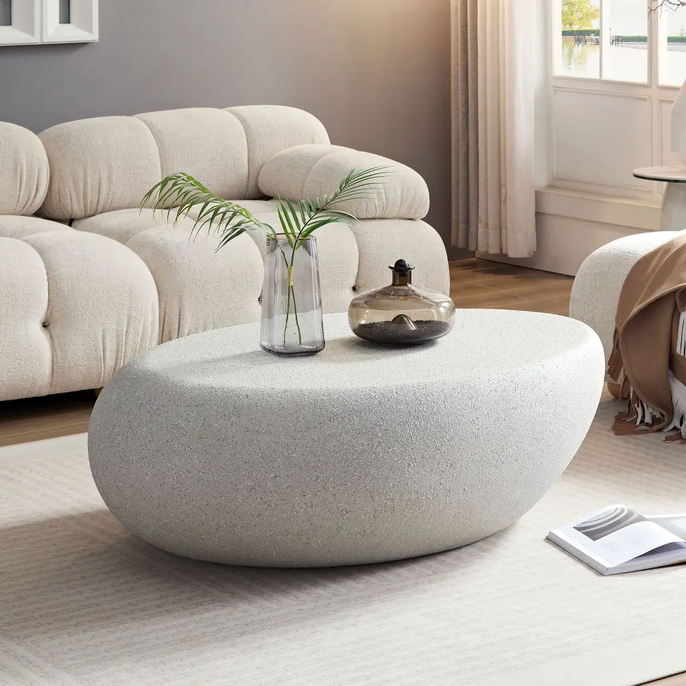 

43.31''Fiberglass Elliptical Coffee Table for Living Room Vintage Table,Matte Rocks Table front of the Sofa, Irregular