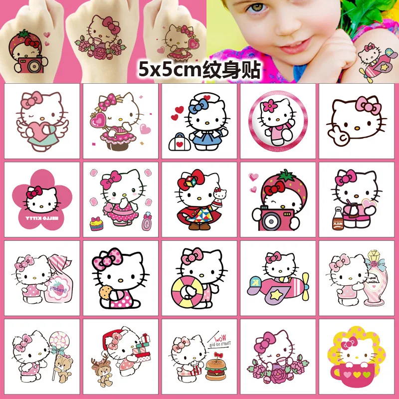 20Pcs DIY Hello Kitty Tattoo Sticker Children\'s Birthday Party Decoration Cute Princess Pattern Sticker Reward Sticker Cute Toy