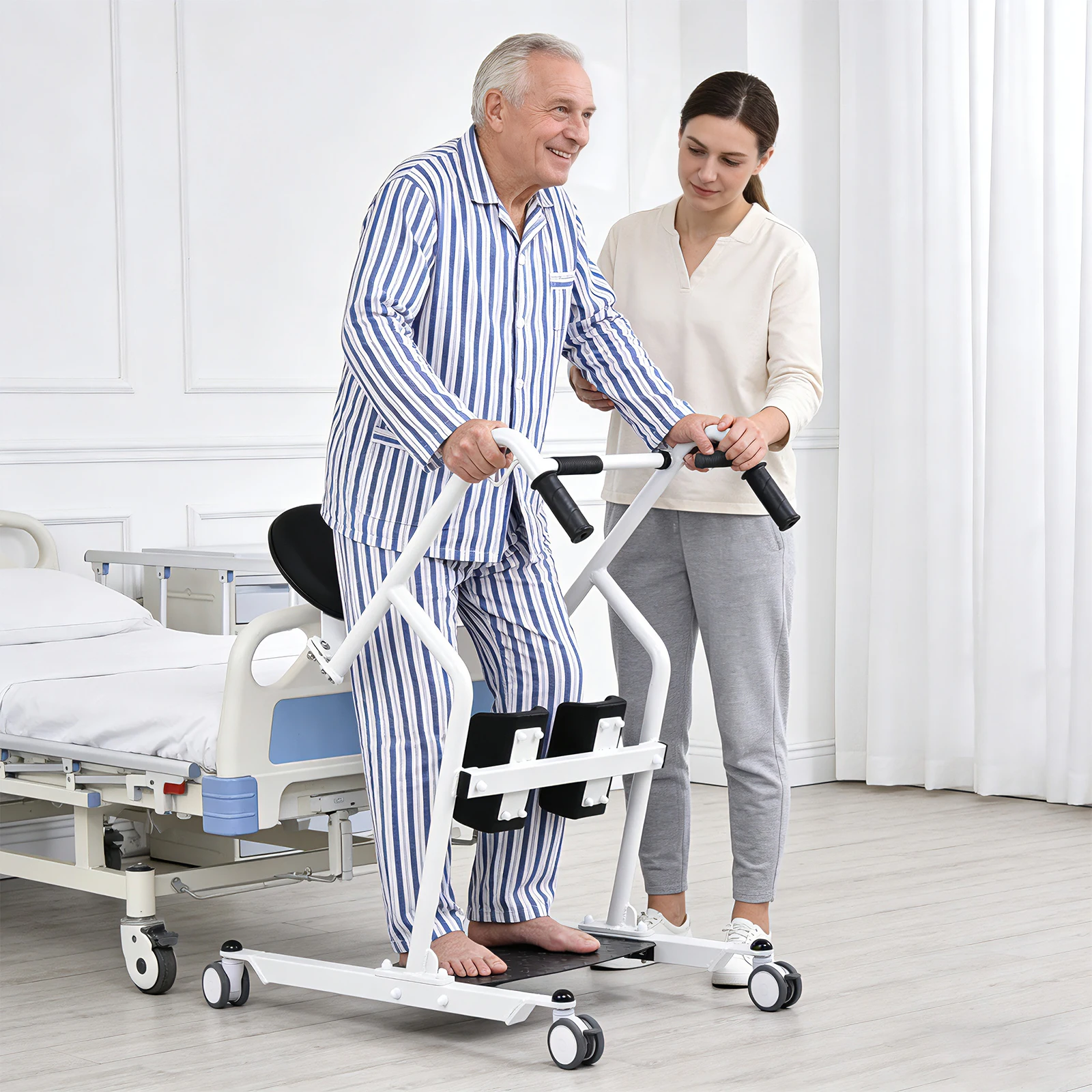 

Sit To Stand Lift 220 Lb Capacity Safe Transfers Patient Lift Chair Transport Unit with Wheels Standing Transfer Device