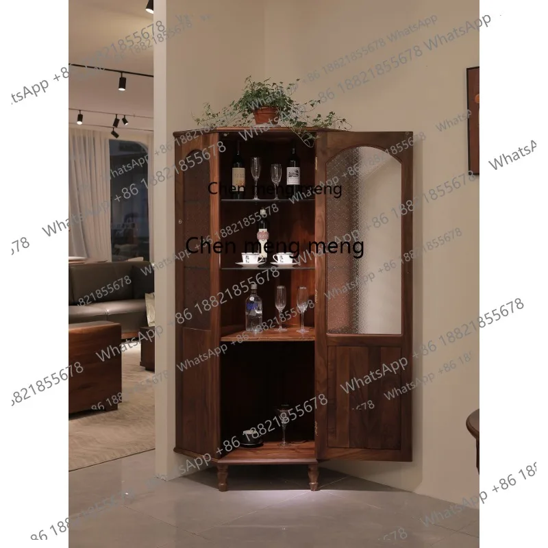 Corner, corner cabinet, solid wood triangle, living room, retro storage side cabinet