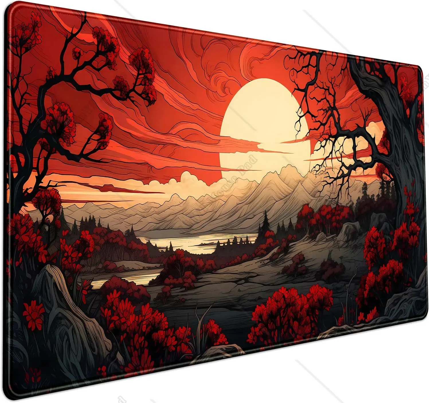 Red and Black Japanese Mouse Pad XL Anime Large Gaming Large Mouse Pad Desk Pad with Stitched Edges Non-Slip Rubber 31.5x11.8 in