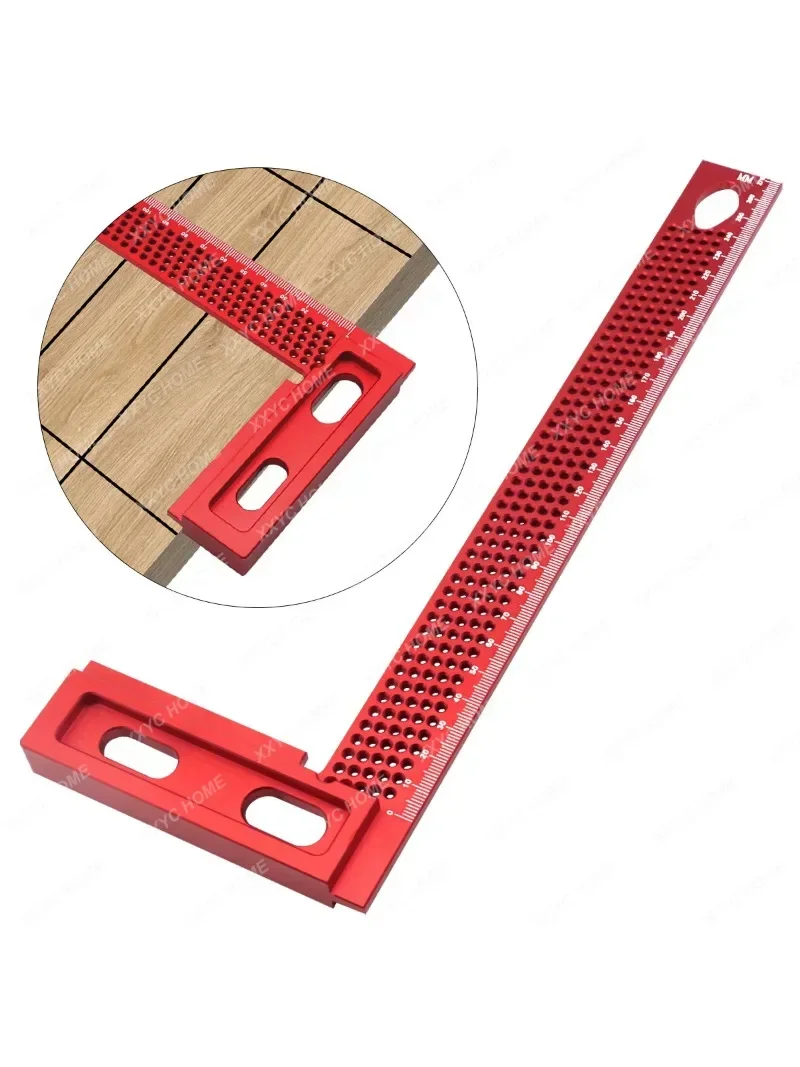 300mm Woodworking Square Aluminum Framing Mitre Square Carpenter Scribe L-Type Hole Ruler Aluminum Alloy Right Angle Protractor