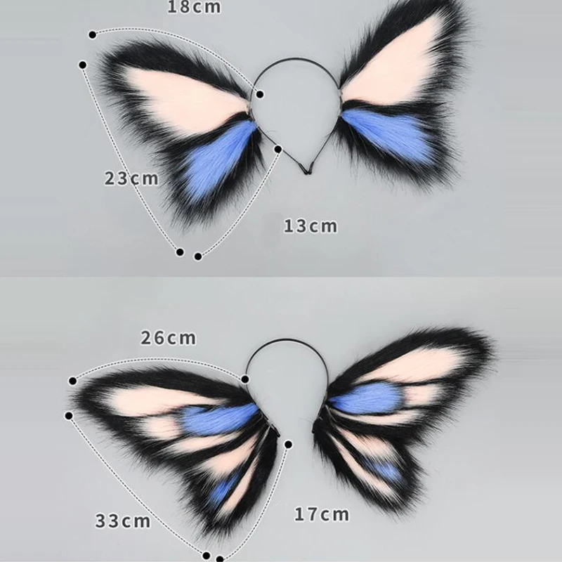 Demon Elf Headband Fursuit Costume Exaggerated Butterfly Fantasy Beast Ear Fur Hairband Girl Comic Show Halloween Cosplay Props