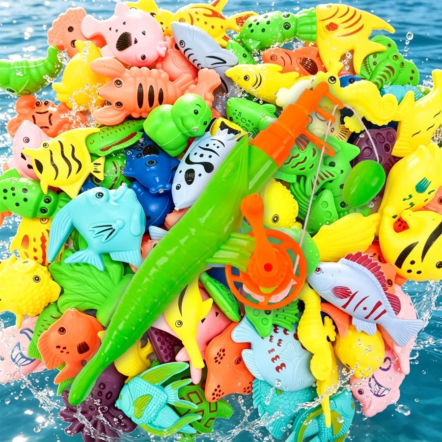 

14pcs Plastic Fishing Rod & Floating Fake Fish Kit Mini Fishing Pole Random Style Marine Life Model Pet Cat Toys Bathroom Fish Tank Aquarium Ornaments Party Birthday Gift Interactive Game Biology Learning Props XJM