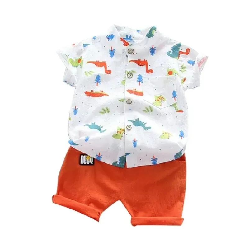 Summer Toddler Kids Clothing Short Sleeve Dinosaur Print Shirt Pant Two Piece Casual Suit Baby Boy Outfit Clothes