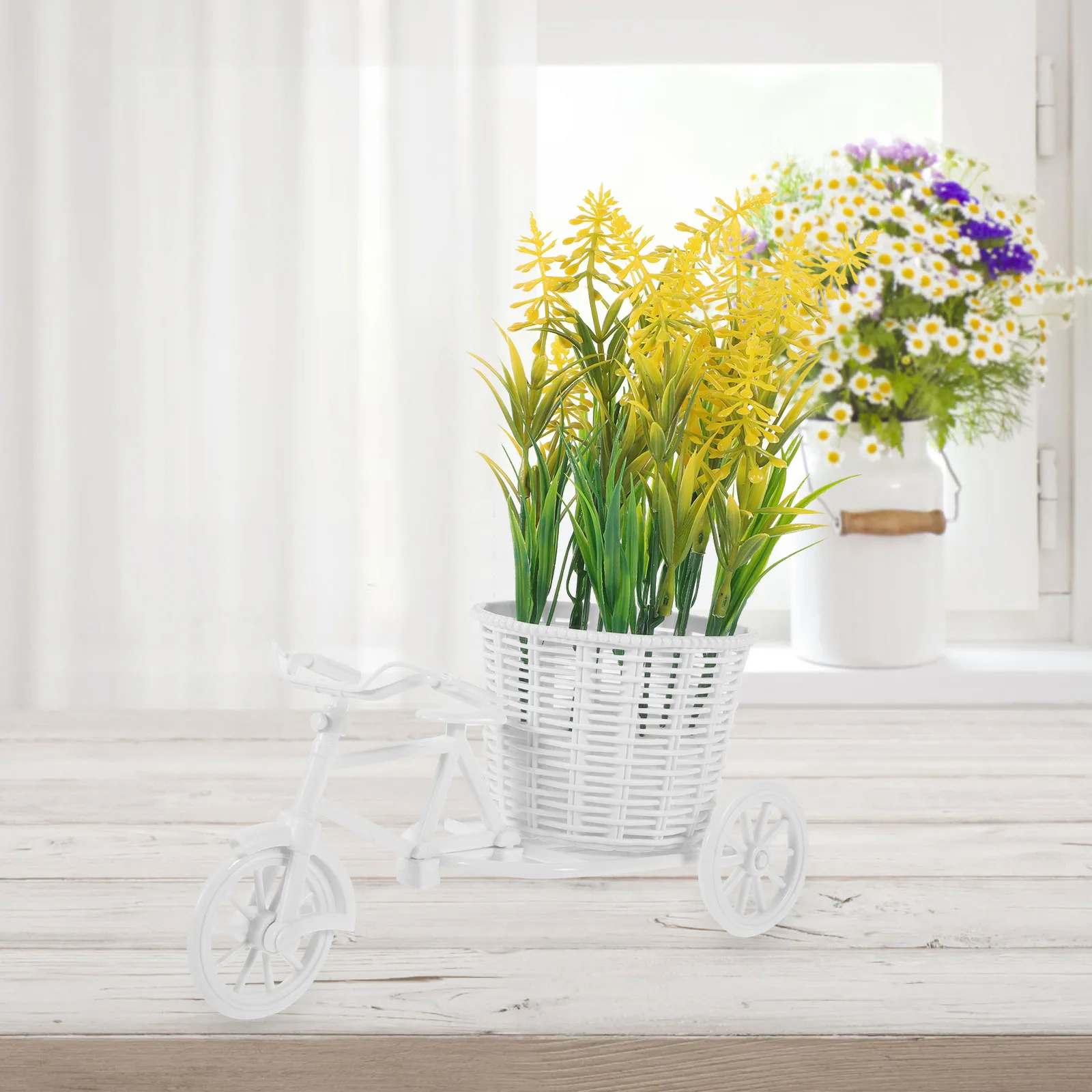 1Pcs Plastic Flower Tricycle Basket Knitted Handcraft Decor Creative Flower Storage Container for Wedding Birthday Home Office