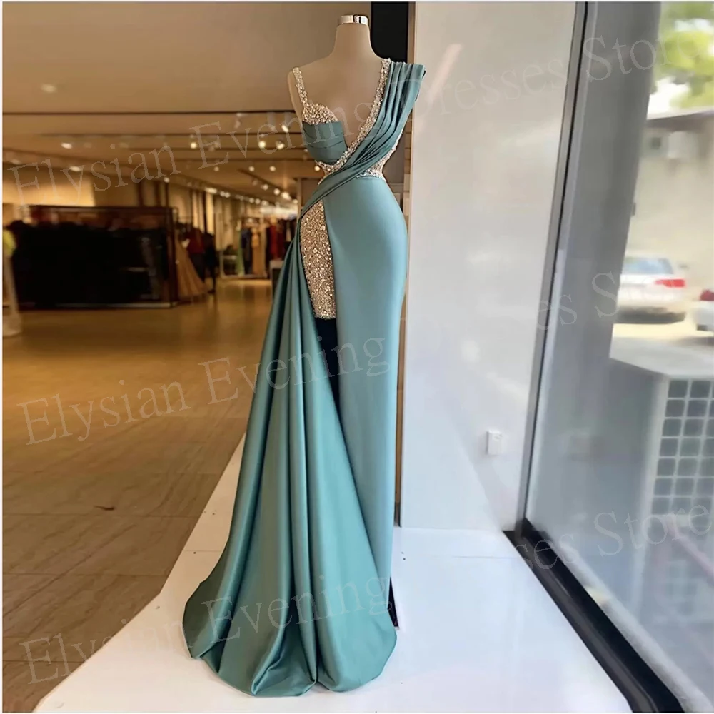 2024 Women's Mermaid Elegant Evening Dresses Special Occasions Customized Prom Gowns Sexy Split Crystal Sequined Vestido Festas