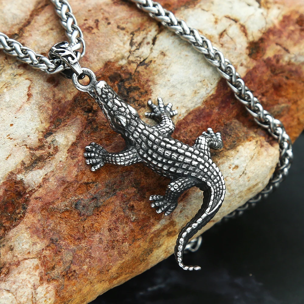 Unique Punk Crocodile Necklace For Men Stainless Steel Hip Hop Silver Color Animal Biker Pendant Fashion Jewelry Gift Wholesale