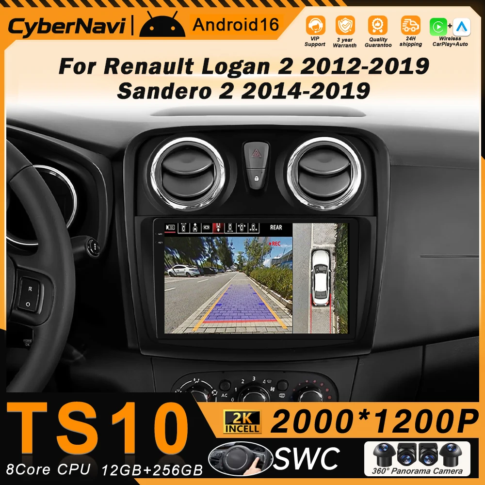 For Renault Logan 2 2012-2019 Sandero 2 2014-2019 Android QLED Radio No 2din DVD Carplay Multimedia Stereo Player GPS Navigation