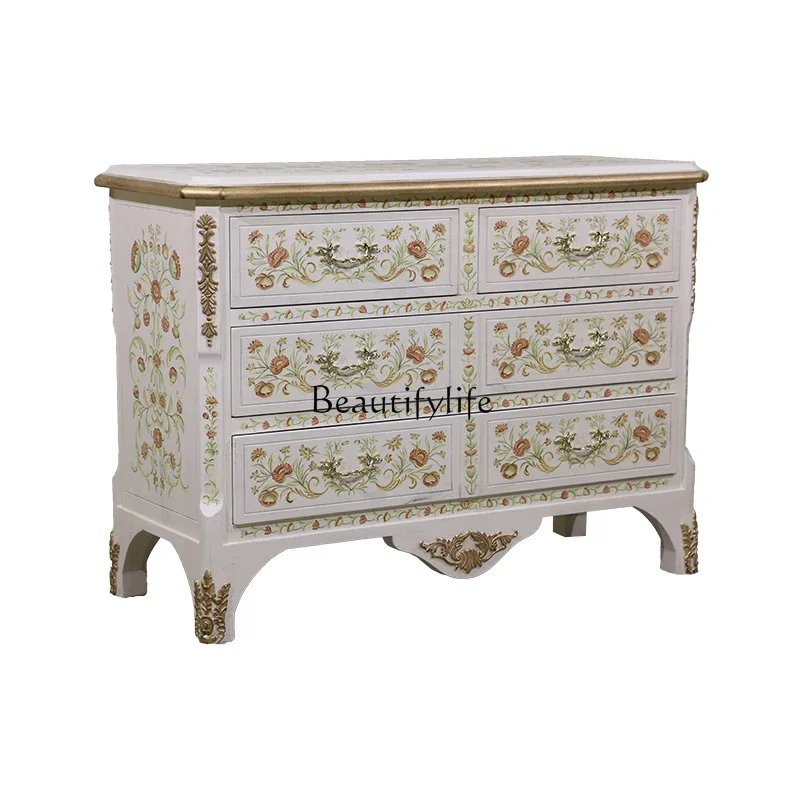 LS 04 خزانة ذات أدراج من الخشب الصلب الأوروبي خزانة بأدراج غرفة النوم الأمريكية الرجعية المطلية