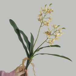 1PCS Artificial Butterfly Orchid Flowers 2 Forks Long Branch with Leafs for Wedding Home Decoration Fake Flores Party Room Decor