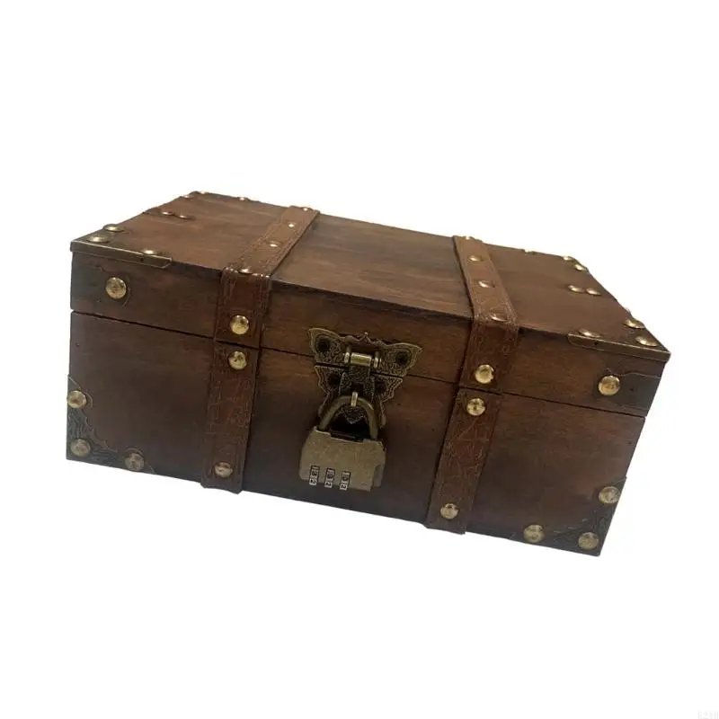 Lockable Wooden Storage Container Photo Prop Antique Trinket Box with Small Lock 