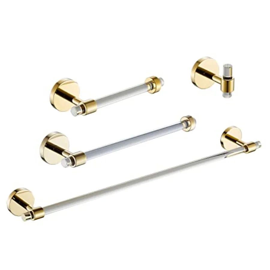 

Bathroom Accessories Hardware Set 4 Pieces Wall Mounted Towel Rack+Hand Towel Holder+Toilet Paper Holder+Hook Brass and Acrylic