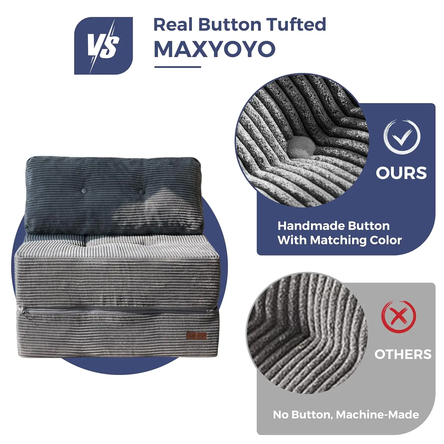 سرير أريكة قابل للطي، سرير أريكة قابل للتحويل مع رغوة دعم عالية الكثافة، كرسي محمول 4 في 1 قابل للطي إلى كرسي أرضي، متعدد الاستخدامات #5