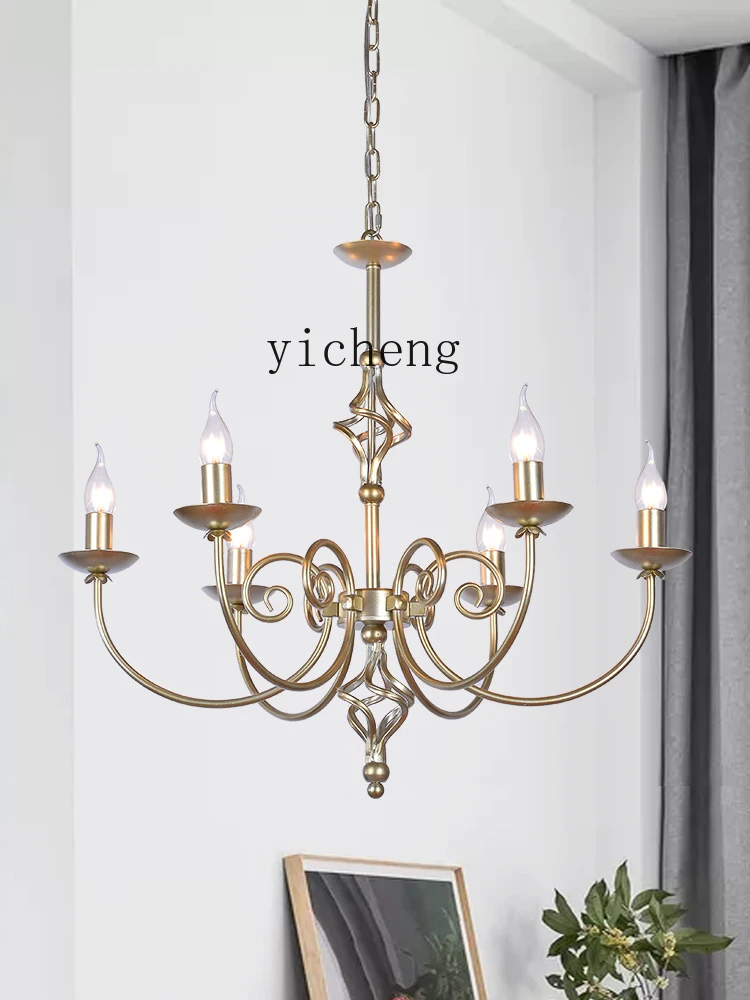 ZK Retro Living Room Chandelier Simple Art Wrought Iron Bedroom Light Creative Restaurant Candle Chandelier