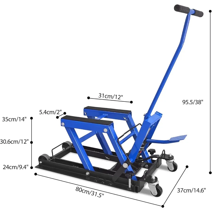 رافعة رفع هيدروليكية للدراجات النارية بسعة 1500 رطل للاستخدام المرآب والورش طاولة رفع مقصية ATV محمولة مع 4 عجلات لـ