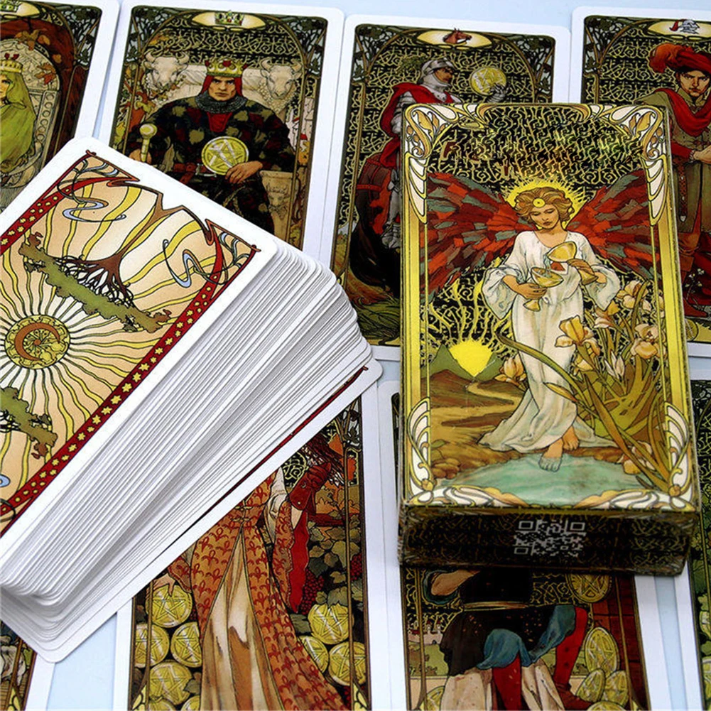 Golden Art Nouveau Tarot Cards Family Party Supplies Tarot Deck with Guidebook English Version Tarot Oracle Cards for Beginners