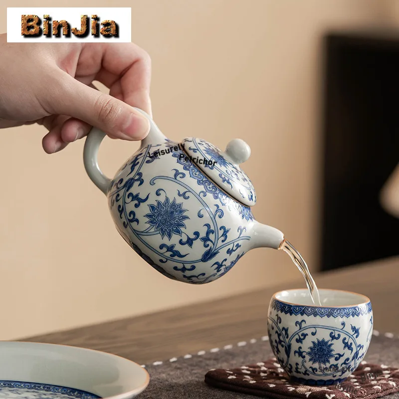 160ml Azure Ru Kiln Interlock Branch Lotus Teapot Luxury Tea Infuser Pot Tea Brewing Kettle With Strainer Chinese Tea Set Craft