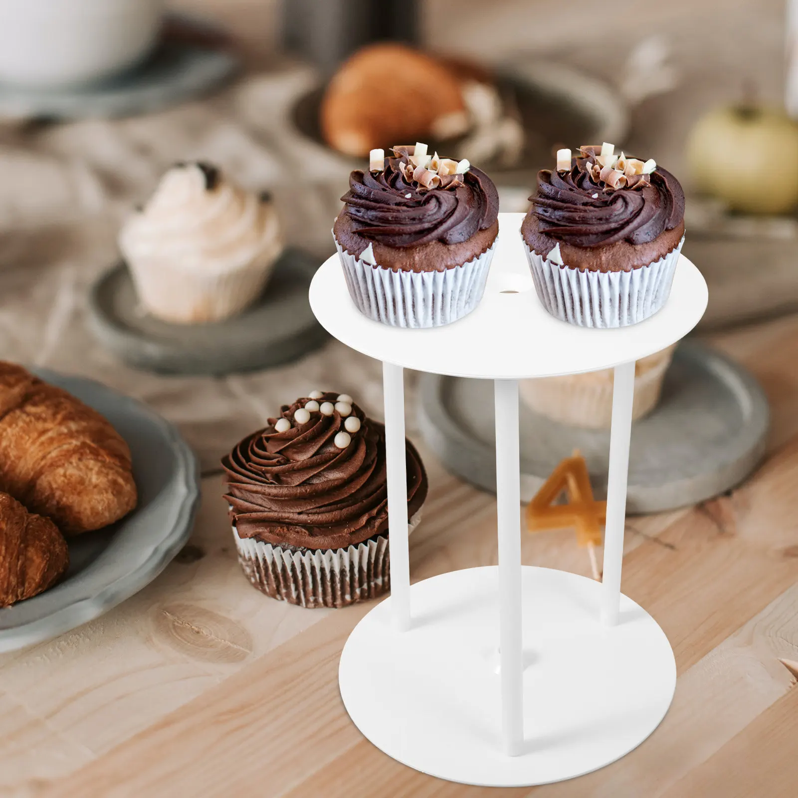 2Sets Acrylic Cake Display Stand Transparent Round Elegant Cake Holder for Birthday Party Wedding Dessert Table