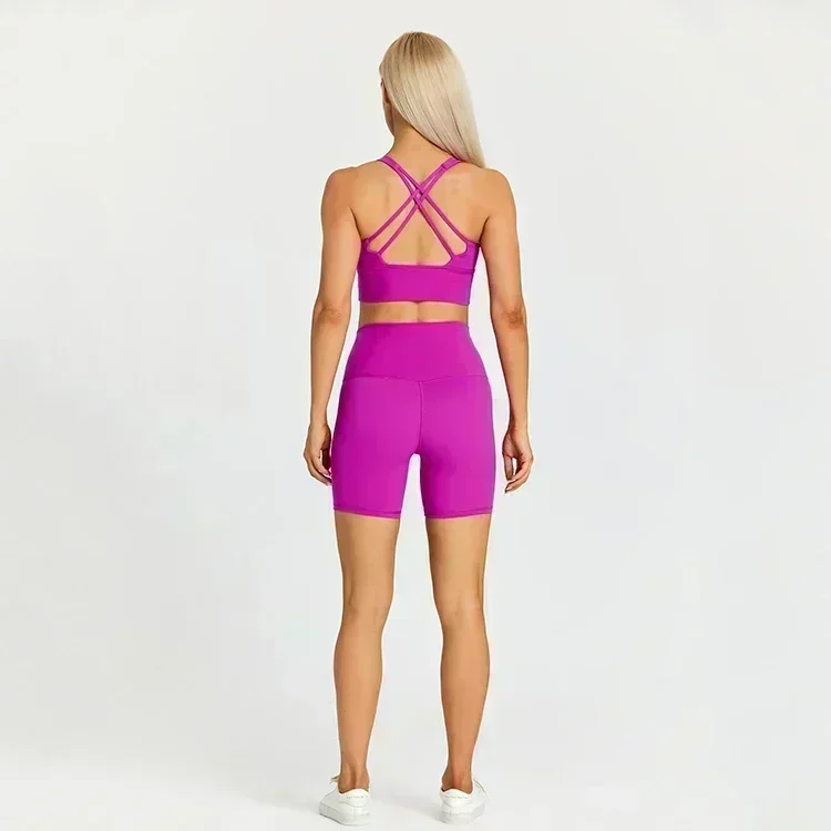 Ensemble de shorts de yoga à poches citron pour femme, tenue de sport 2 pièces imbibée de fitness, vêtements de sport, vêtements d'entraînement, tenue de course sportive