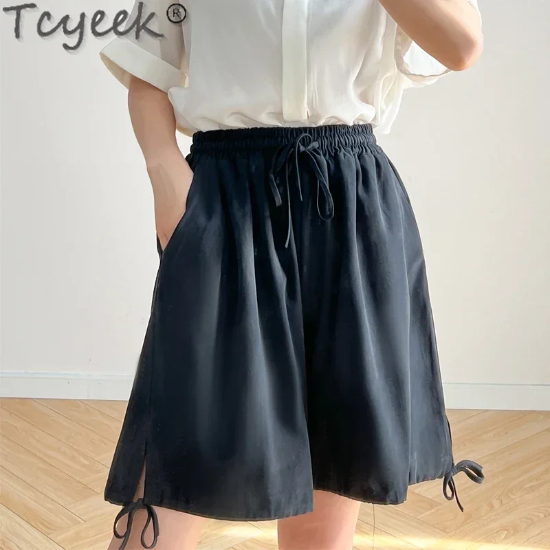 

Tcyeek 100% Mulberry Silk Shorts for Women Clothing Summer Womens Shorts Casual Women's Shorts Loose Fit Pantalones Cortos 2024