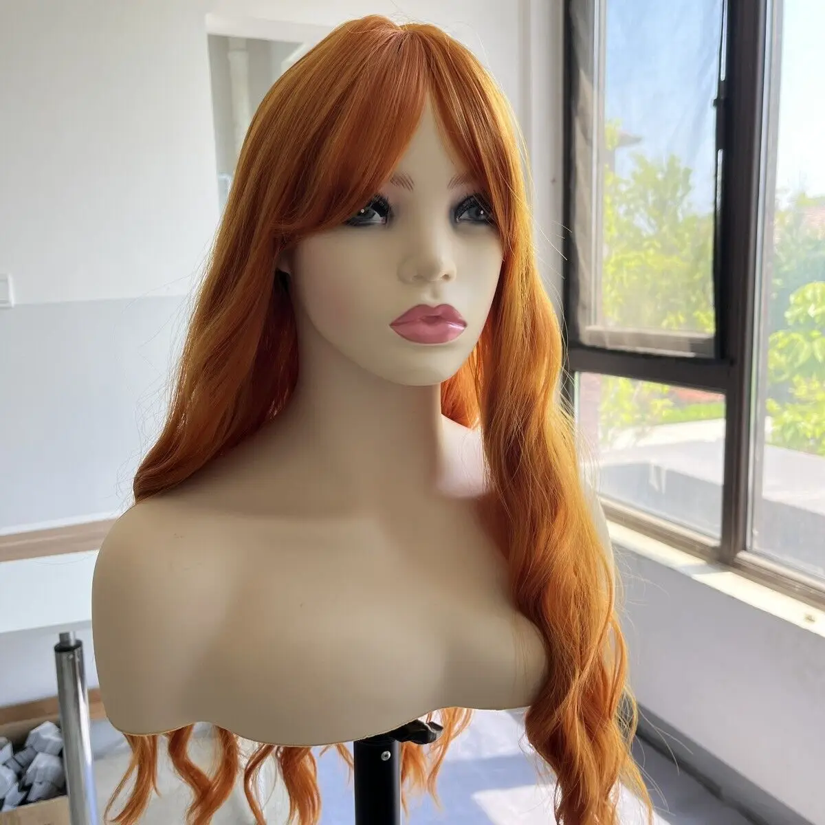 

Long Wavy Halloween Synthetic Hair Orange Costume Wigs With Bangs