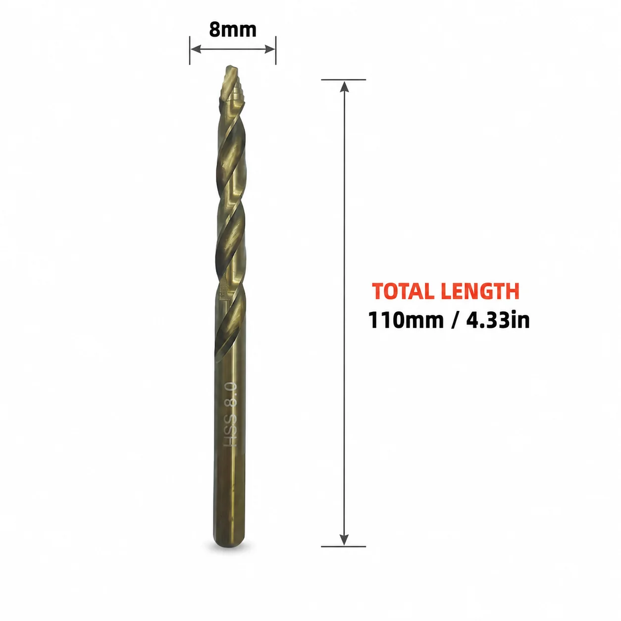 8mm Twist Drill Bit with Step‑Point Tip, HSS Drilling Tool for Wood Plastic Metal Household Repair Work