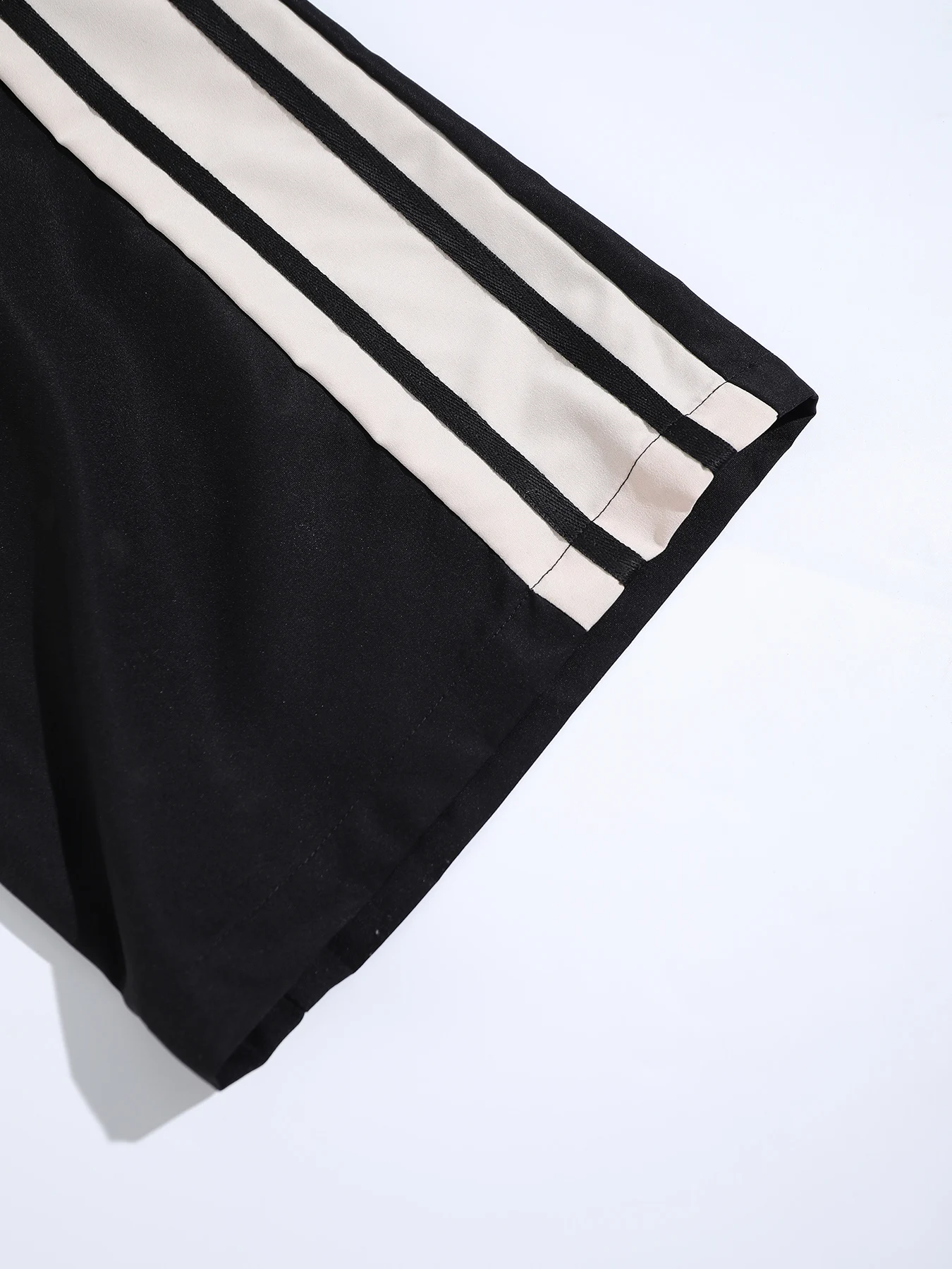 Men's Black Side Double White Stripe Drawstring Wide Leg Sweatpants Summer Loose Straight Casual Pants - Image 5
