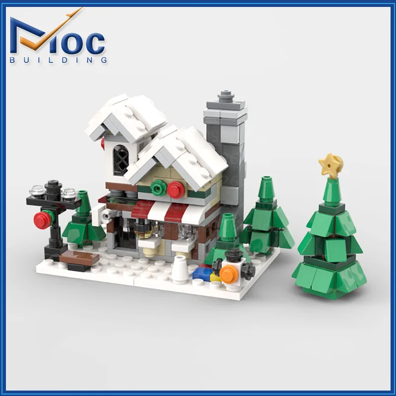 MOC Building Block Mini Winter Toy Shop Street View Technical Bricks DIY Assembled Model Toys Christmas Holiday Gift