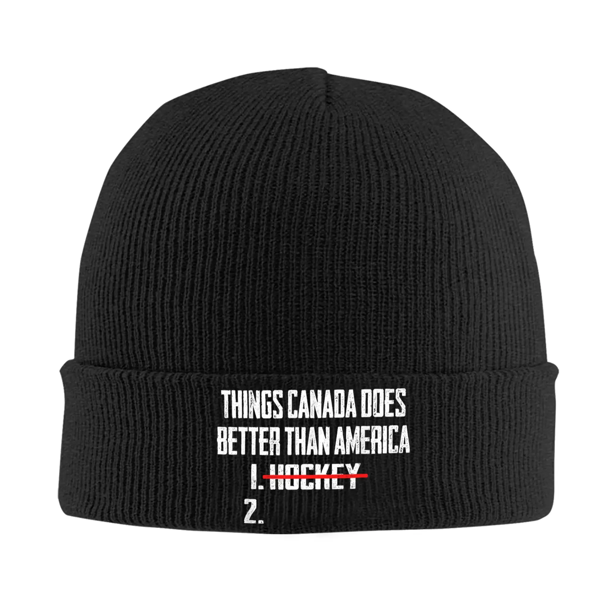 Adult Things Canada Does Better Than America 1 Hockey 2 Funny Beanie Hats Vintage Knit Hat Winter Kpop Caps Elastic Bonnet Hats