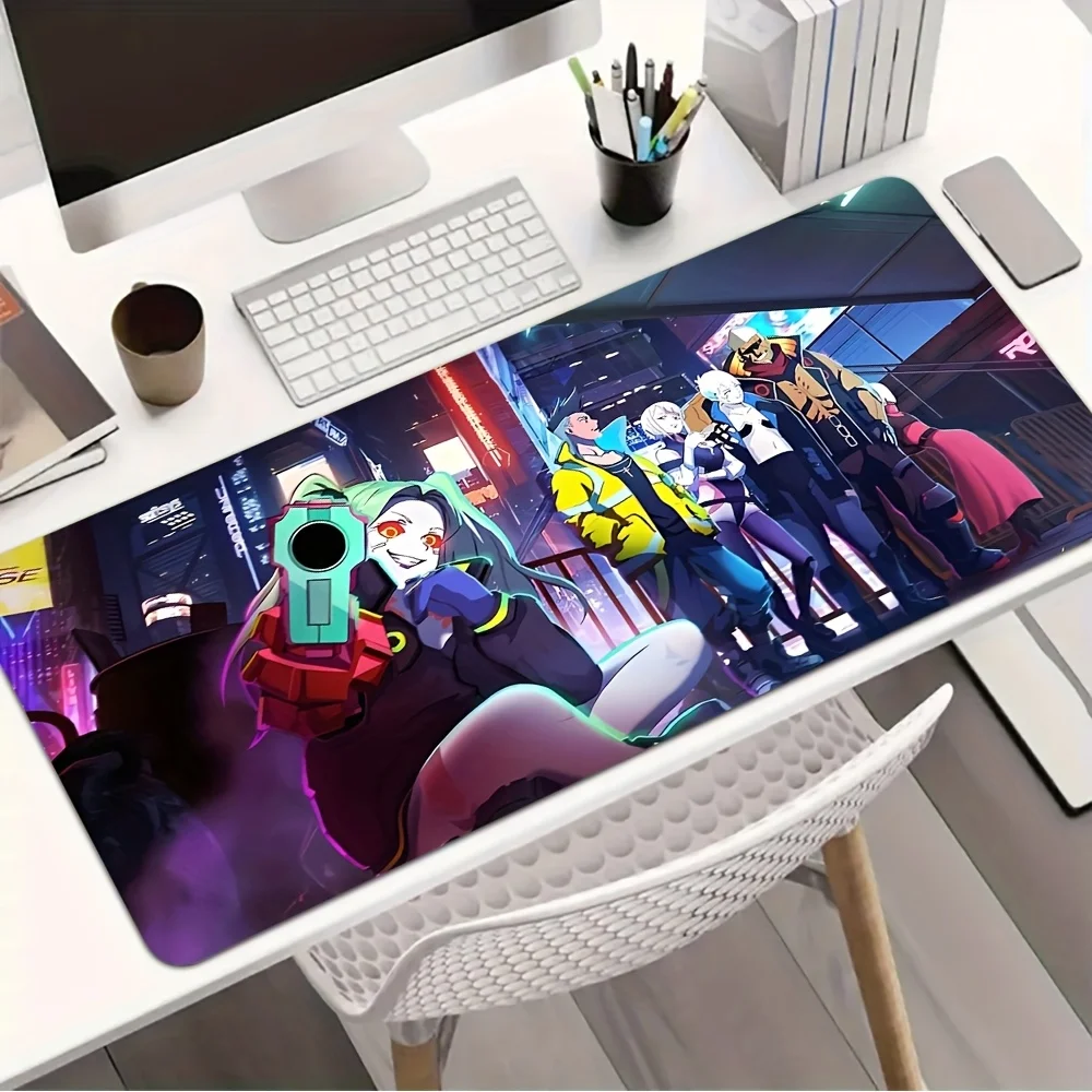 Extra Large Cyberpunk Desk Mat, Dynamic Character Design Non-Slip Rubber Base Washable Mouse Pad for PC Gamer Office Home