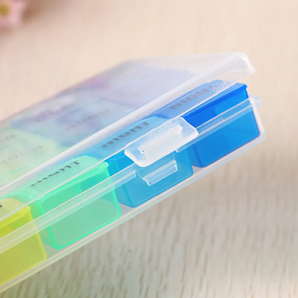 

Набор из 2-х цветных контейнеров для лекарств на 7 дней, органайзер на 21 отделение, прозрачная крышка, ежедневный органайзер для таблеток для пожилых людей