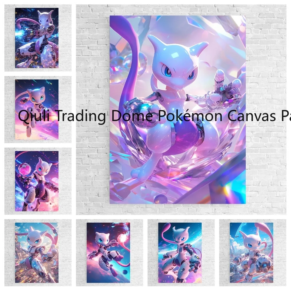 

Pokemon Anime Canvas Painting Mewtwo Coolest Mecha Poster Print Watercolor Wall Art Picture Modern Home Decor Children's Gifts