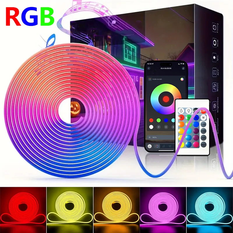 

1/2/3/5M RGB Neon LED Strip Light USB Neon Strip DIY Design with Remote Control Music Sync for Home Decoration Lighting Party