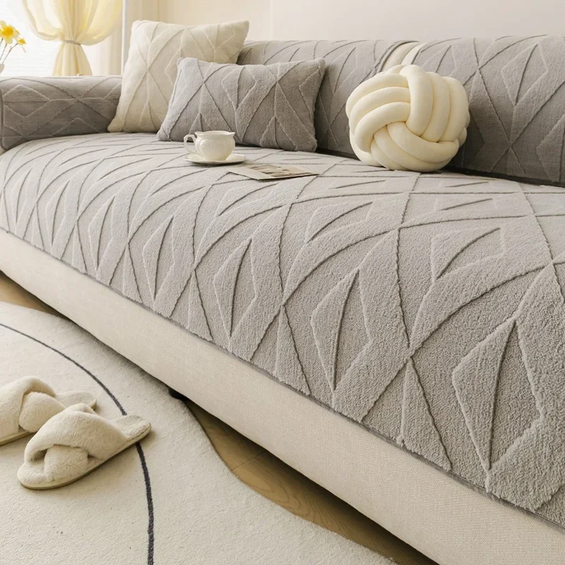 Thick Anti Slip Sofa Cover Cloth Solid Color Straight Row Sofa Cushion Soft and Sticky Texture Simple Autumn and Winter Washing