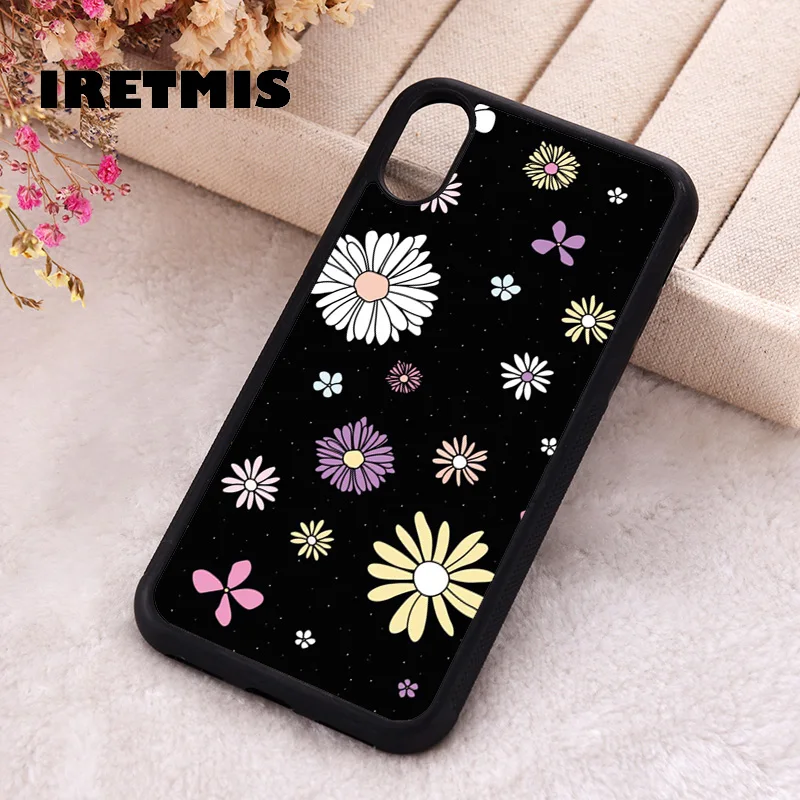 Iretmis Phone Cover Case For iPhone X XS Max XR 11 12 13 PRO MINI 14 15 16 Plus Rubber Silicone Daisies Flowers