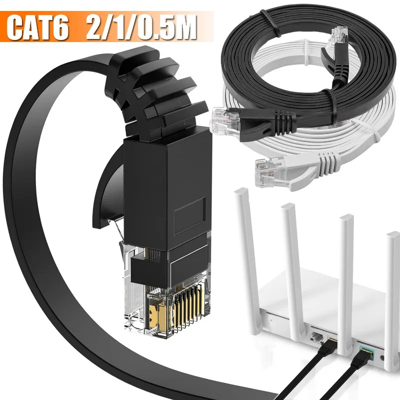 Cat 6 Flat Network Cable RJ45 Cat6 Ethernet Flat Wire LAN 1000Mbps High Speed Ethernet Crossover Cable Patch Connector Cord